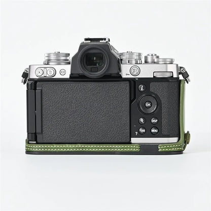 For Nikon Z fc Camera Bag Bottom Case PU Leather Protective Half Body Cover with Battery Opening