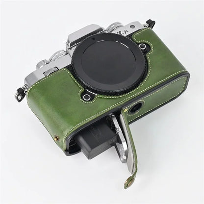 For Nikon Z fc Camera Bag Bottom Case PU Leather Protective Half Body Cover with Battery Opening