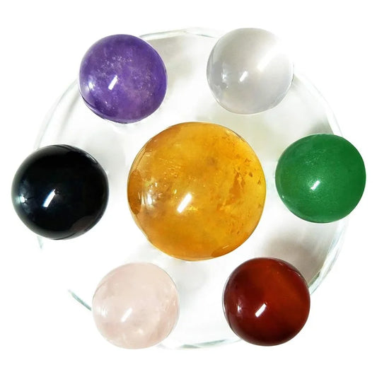 7 Color Chakra Crystal Stones Set for Feng Shui Meditation Crystal Healing Divination Home Decoration, 10cm Base