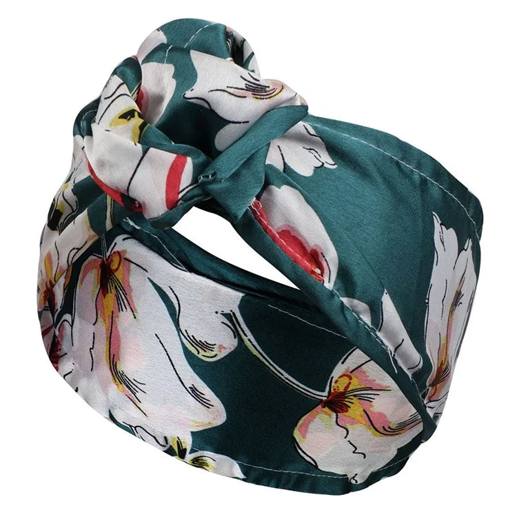 FD066 Wire Headband Adjustable Pattern Print Wired Hair Tie Head Scarfish Green