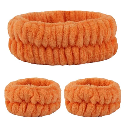 SFD067 1 Headband + 2 Wrist Bands Coral Fleece Water Absorbent Face Washing Wristband Hairband Set