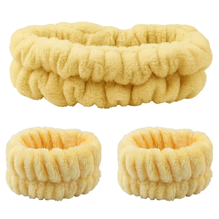 SFD067 1 Headband + 2 Wrist Bands Coral Fleece Water Absorbent Face Washing Wristband Hairband Set