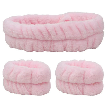 SFD067 1 Headband + 2 Wrist Bands Coral Fleece Water Absorbent Face Washing Wristband Hairband Set