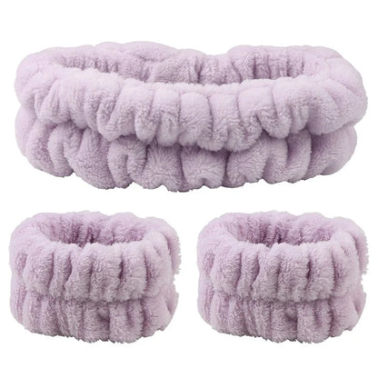 SFD067 1 Headband + 2 Wrist Bands Coral Fleece Water Absorbent Face Washing Wristband Hairband Set
