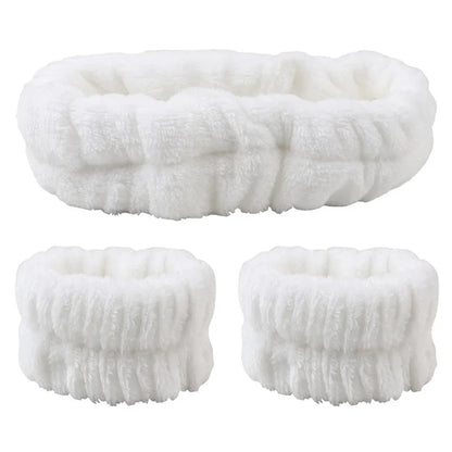 SFD067 1 Headband + 2 Wrist Bands Coral Fleece Water Absorbent Face Washing Wristband Hairband Set