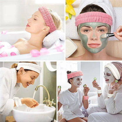 SFD067 1 Headband + 2 Wrist Bands Coral Fleece Water Absorbent Face Washing Wristband Hairband Set