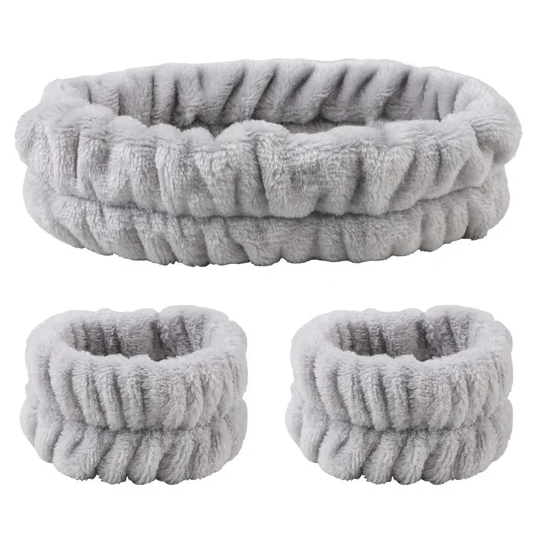 SFD067 1 Headband + 2 Wrist Bands Coral Fleece Water Absorbent Face Washing Wristband Hairband Set