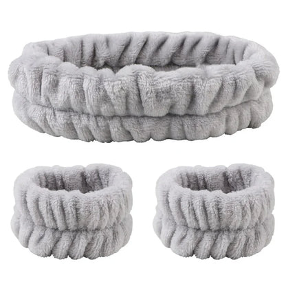 SFD067 1 Headband + 2 Wrist Bands Coral Fleece Water Absorbent Face Washing Wristband Hairband Set