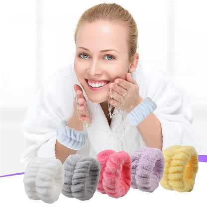 SFD067 1 Headband + 2 Wrist Bands Coral Fleece Water Absorbent Face Washing Wristband Hairband Set
