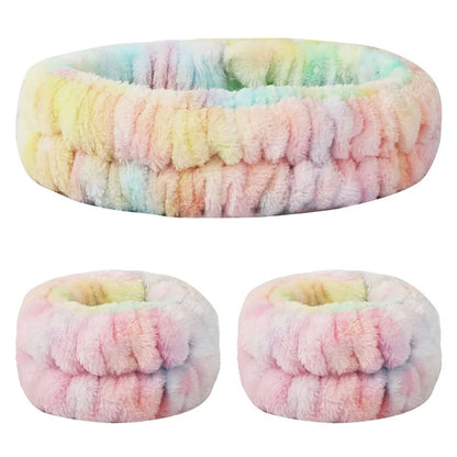 SFD067 1 Headband + 2 Wrist Bands Coral Fleece Water Absorbent Face Washing Wristband Hairband Set