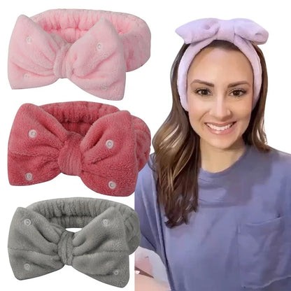 SFD008 3Pcs Spa Headband Wrist Washband Set Bowknot Face Washing Hair Wrap