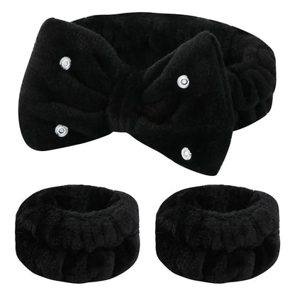 SFD008 3Pcs Spa Headband Wrist Washband Set Bowknot Face Washing Hair Wrap