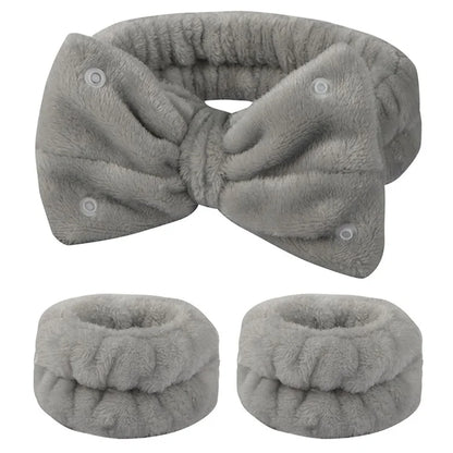 SFD008 3Pcs Spa Headband Wrist Washband Set Bowknot Face Washing Hair Wrap