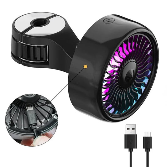 Car Backseat Electric Fan for Rear Seat Passenger with 3 Speed Modes + RGB Light for Vehicles SUV Truck