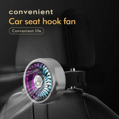 Car Backseat Electric Fan for Rear Seat Passenger with 3 Speed Modes + RGB Light for Vehicles SUV Truck