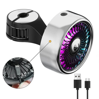Car Backseat Electric Fan for Rear Seat Passenger with 3 Speed Modes + RGB Light for Vehicles SUV Truck+Silver