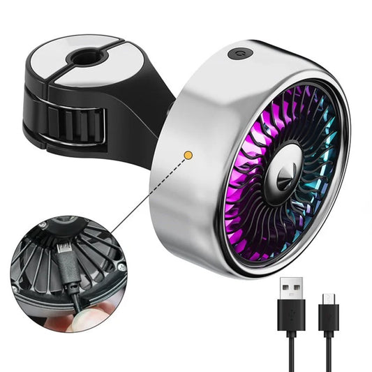 Car Backseat Electric Fan for Rear Seat Passenger with 3 Speed Modes + RGB Light for Vehicles SUV Truck+Silver