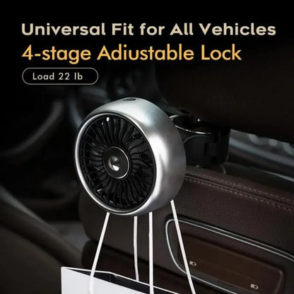 Car Backseat Electric Fan for Rear Seat Passenger with 3 Speed Modes + RGB Light for Vehicles SUV Truck+Silver