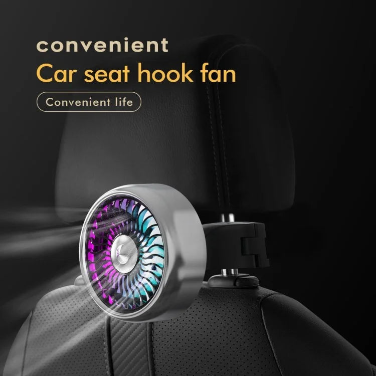 Car Backseat Electric Fan for Rear Seat Passenger with 3 Speed Modes + RGB Light for Vehicles SUV Truck+Silver