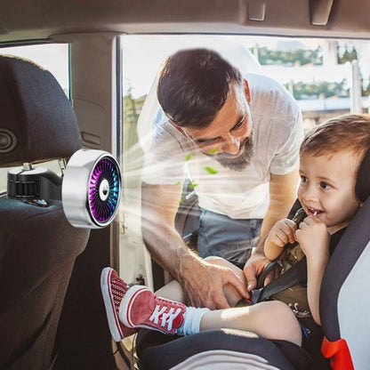Car Backseat Electric Fan for Rear Seat Passenger with 3 Speed Modes + RGB Light for Vehicles SUV Truck+Silver