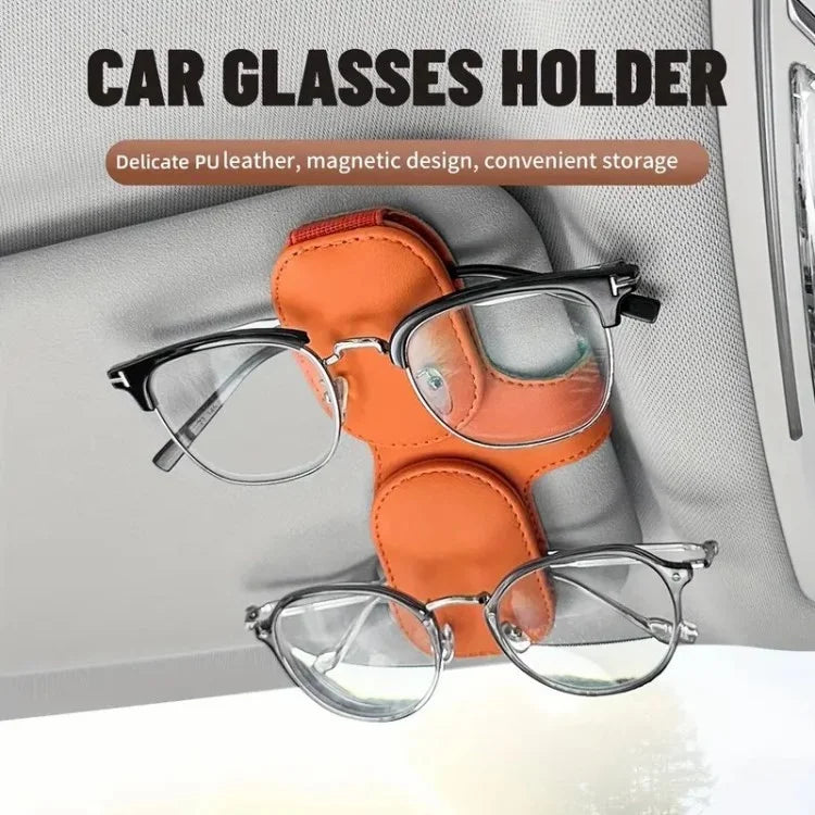 Car Sunglasses Holder Vehicle Visor Clip Magnetic PU Leather Sun Glasses Eyeglass Hanger