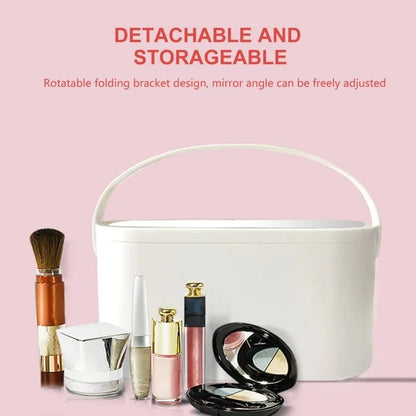 Travel Makeup Organizer Built-In Mirror Rechargeable Cosmetic Storage Box with LED Light