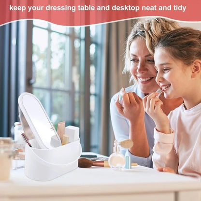 Travel Makeup Organizer Built-In Mirror Rechargeable Cosmetic Storage Box with LED Light