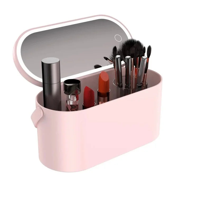 Travel Makeup Organizer Built-In Mirror Rechargeable Cosmetic Storage Box with LED Light