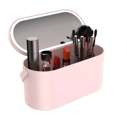 Travel Makeup Organizer Built-In Mirror Rechargeable Cosmetic Storage Box with LED Light