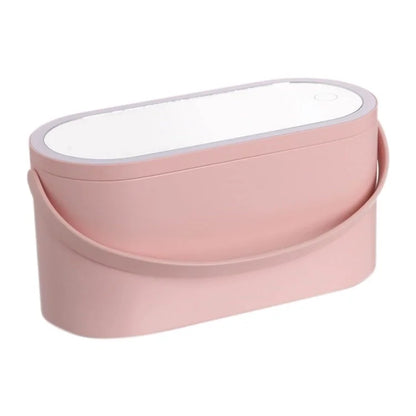 Travel Makeup Organizer Built-In Mirror Rechargeable Cosmetic Storage Box with LED Light