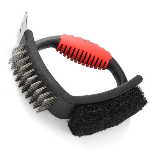 3-in-1 Barbecue Cleaning Brush Steel Wire / Copper Wire BBQ Brush Scouring Pad Scraper