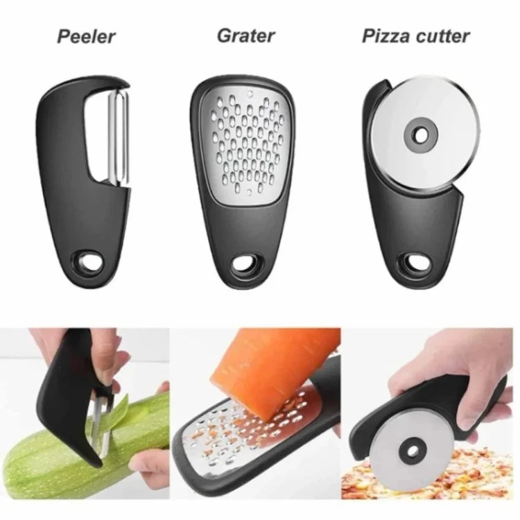 6-in-1 Roller Pizza Cutter Can Opener Garlic Masher Peeler Kitchen Gadget Set (BPA Free, No FDA)