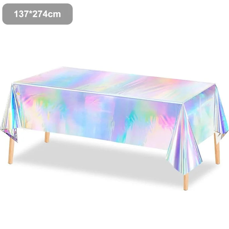 Iridescent Tablecloth Birthday Party Table Cloth Plastic Disposable Table Cover