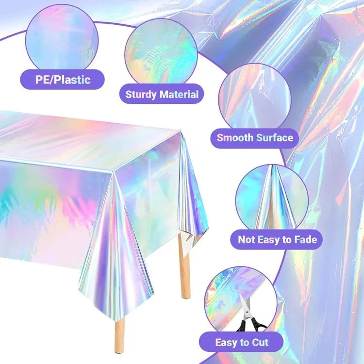 Iridescent Tablecloth Birthday Party Table Cloth Plastic Disposable Table Cover