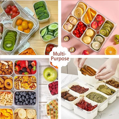Snack Box Container Divided Serving Tray with Lid and Handle Snack Organizer (BPA Free, No FDA)