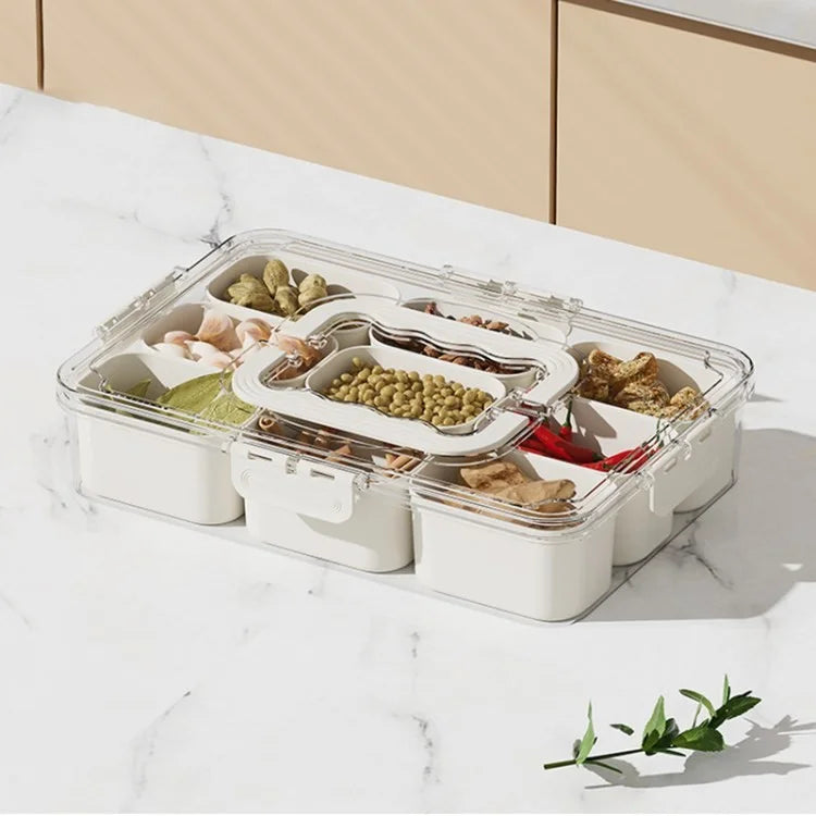 Snack Box Container Divided Serving Tray with Lid and Handle Snack Organizer (BPA Free, No FDA)