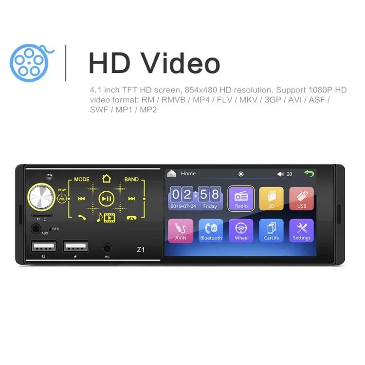 Z1 Touch Screen Dual USB Car Bluetooth MP5 Player Colorful Light FM Radio Media Player
