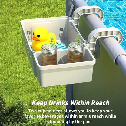Poolside Plastic Storage Basket Swimming Pool Hanging Organizer with Drink Holder