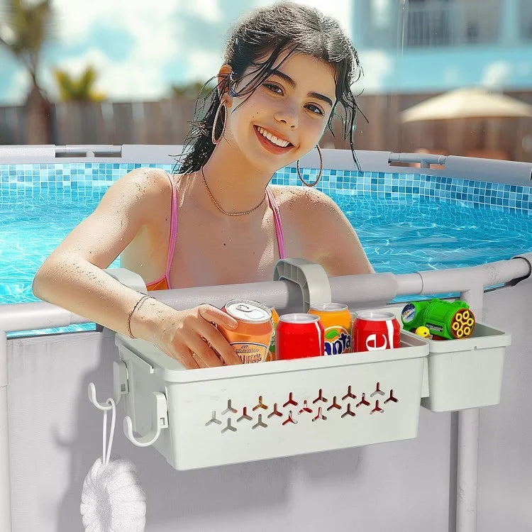 Poolside Plastic Storage Basket Swimming Pool Hanging Organizer with Drink Holder
