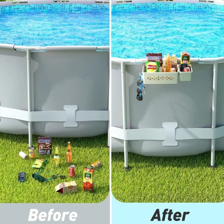 Poolside Plastic Storage Basket Swimming Pool Hanging Organizer with Drink Holder