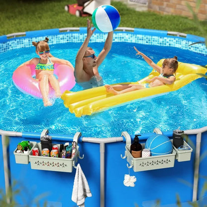Poolside Plastic Storage Basket Swimming Pool Hanging Organizer with Drink Holder