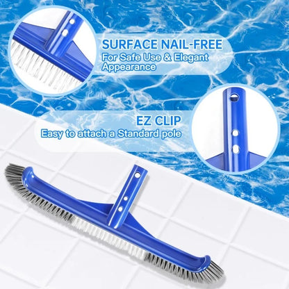 17.5-inch Pool Brush for Cleaning Pool Walls Nylon Bristles Curved Ends Pool Scrub Brush