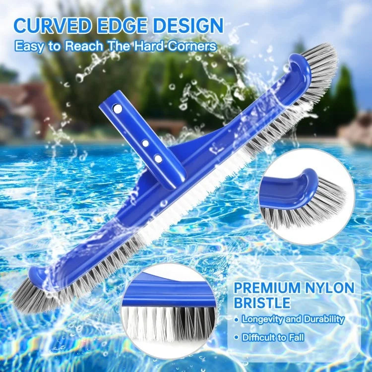 17.5-inch Pool Brush for Cleaning Pool Walls Nylon Bristles Curved Ends Pool Scrub Brush