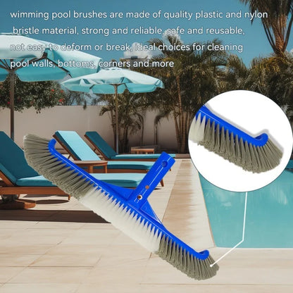 17.5-inch Pool Brush for Cleaning Pool Walls Nylon Bristles Curved Ends Pool Scrub Brush