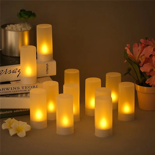 12Pcs/Set Rechargeable LED Flickering Flameless Candles Tealight Candles Lights
