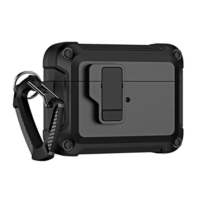 ELECTROPRIME for AirPods Pro 2 TPU + PC Wireless Bluetooth Earphone Protective Case with Switch Lock & Hook(Black)