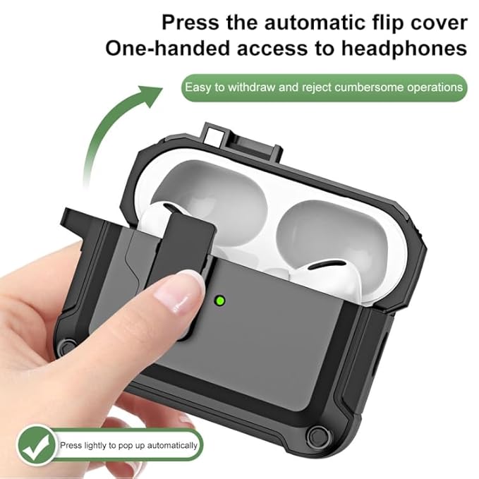 ELECTROPRIME for AirPods Pro 2 TPU + PC Wireless Bluetooth Earphone Protective Case with Switch Lock & Hook(Black)
