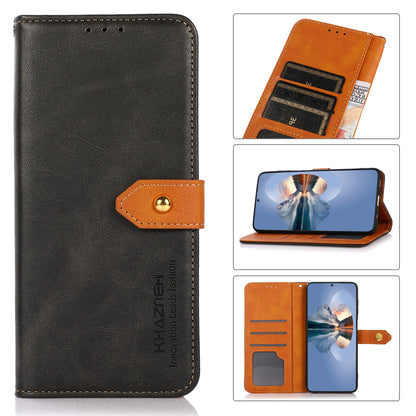 ELECTROPRIME KHAZNEH Dual-color Cowhide Texture Flip Leather Phone Case For iPhone 15(Black)