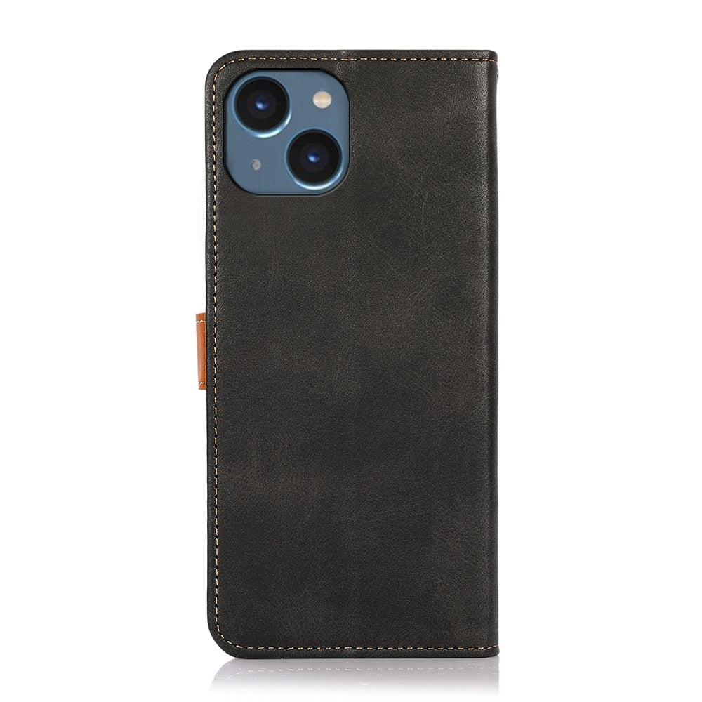 ELECTROPRIME KHAZNEH Dual-color Cowhide Texture Flip Leather Phone Case For iPhone 15(Black)