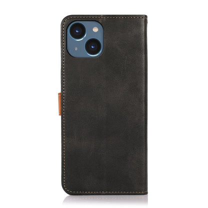 ELECTROPRIME KHAZNEH Dual-color Cowhide Texture Flip Leather Phone Case For iPhone 15(Black)